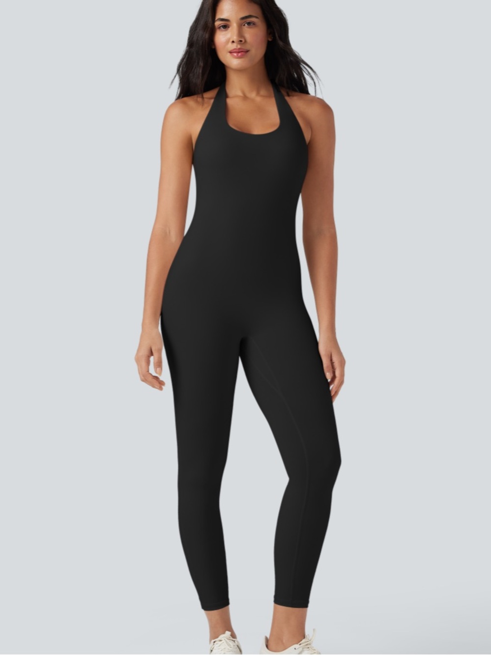 ❤️‍🔥BOGO FREE HALARA airy softly Black Jumpsuit Athletic Bodysuit Halter Large - Picture 2 of 4